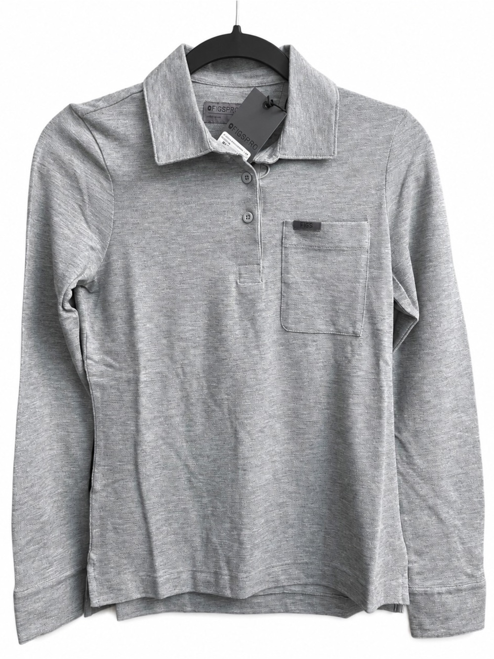 NWT FIGS PRO Technical Pique Long Sleeve Scrub Polo Gray Women XXS